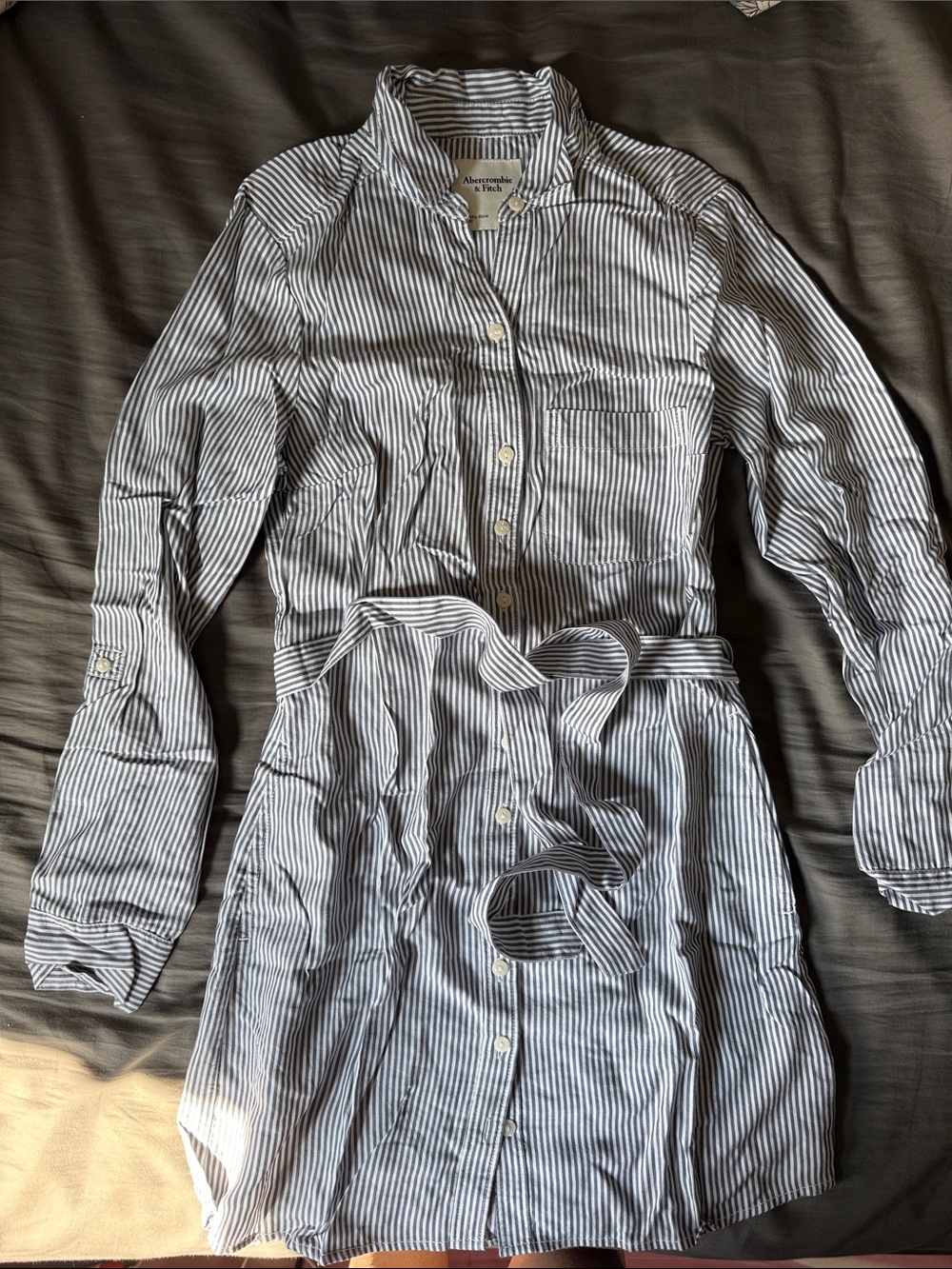 Abercrombie & Fitch Navy and White Striped Button-Front Shirt Dress